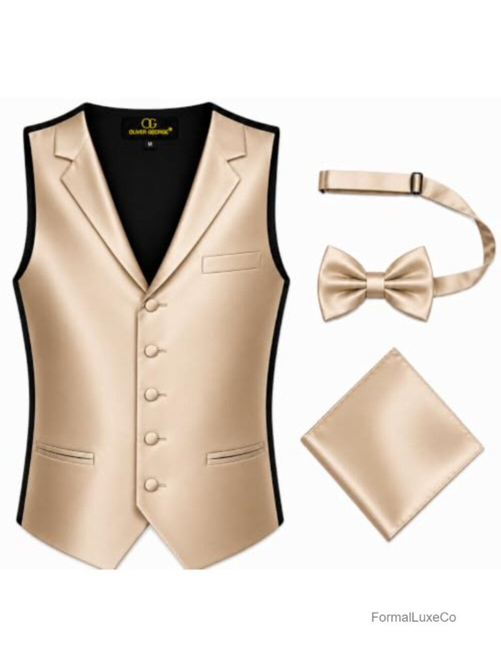 Men's 3pc Tuxedo Vest Set Bow Tie Handkerchief Formal Waistcoat